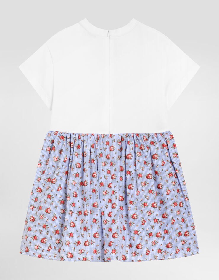 Dolce & Gabbana Floral-print jersey and poplin dress with DG embroidery Multicolor L5JDB7G7PVN