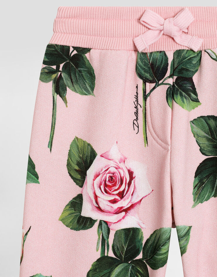 Dolce & Gabbana Брюки-джоггеры из хлопкового футера с принтом в виде роз Отпечатки L2JPC9HS7P1