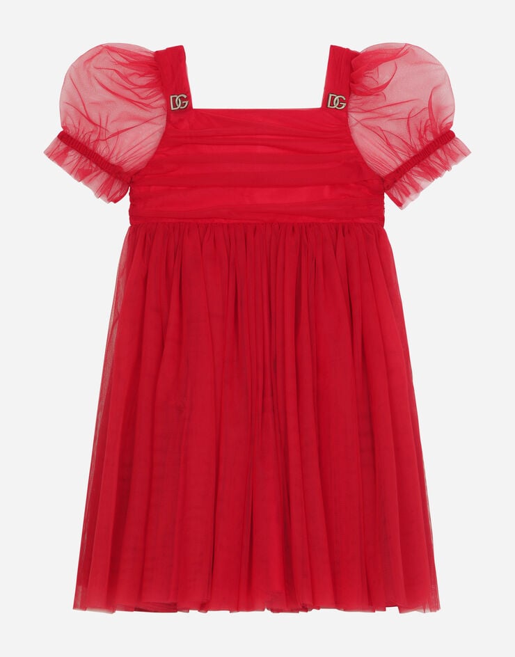 Dolce & Gabbana Langes Kleid aus Tüll Rot L53DL7HLM0U