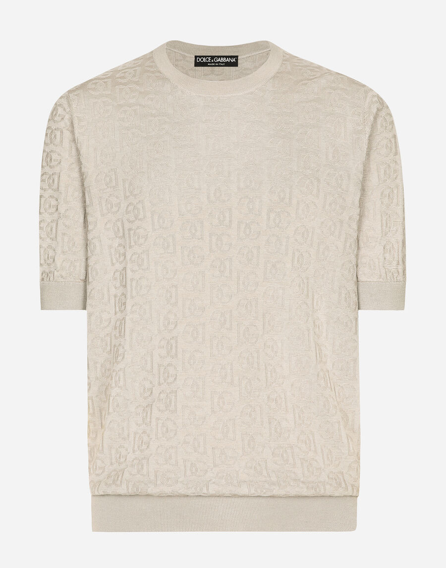 Silk jacquard round-neck sweater with DG logo