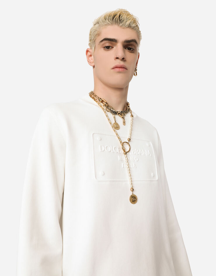 Dolce & Gabbana Свитшот из высокотехнологичного джерси с тисненым логотипом DG белый G9OW6ZG7C7X