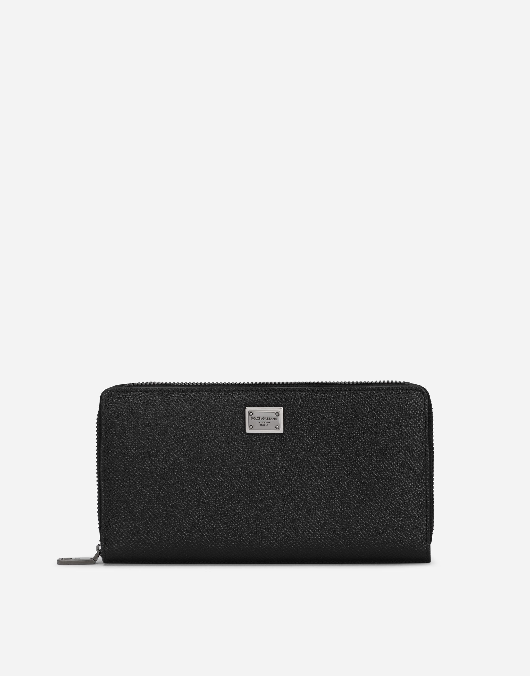 Dolce & Gabbana Calfskin zip-around wallet with branded plate Black BP3102AW576