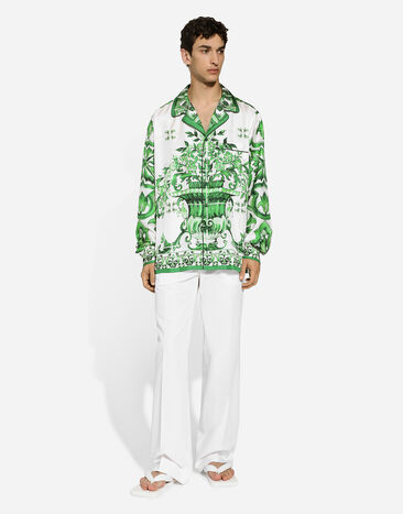 Dolce & Gabbana Рубашка из шелкового твила с принтом майолики Отпечатки G5IF1THI1SV