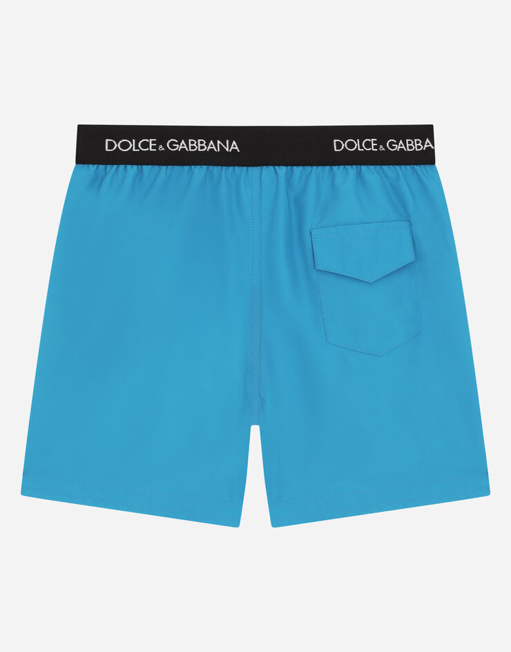 Dolce & Gabbana Nylon swim trunks with branded elastic Azure L4J831G7BQW