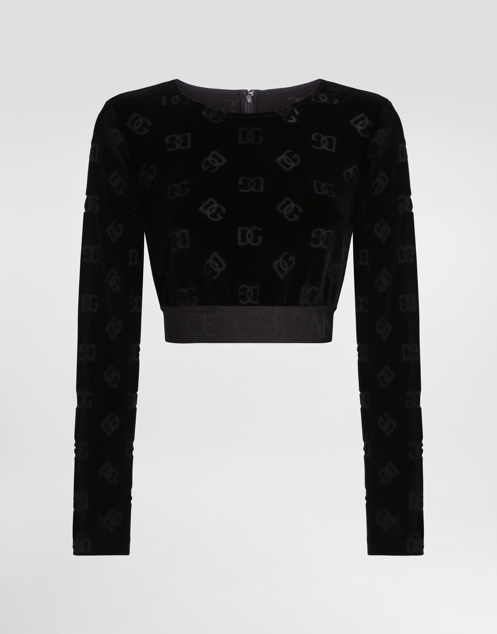 Cotton chenille crop top with jacquard DG logo in Black for