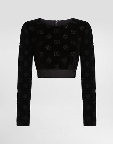 Dolce & Gabbana Cotton chenille crop top with jacquard DG logo Pink F8N08ZGDCX1