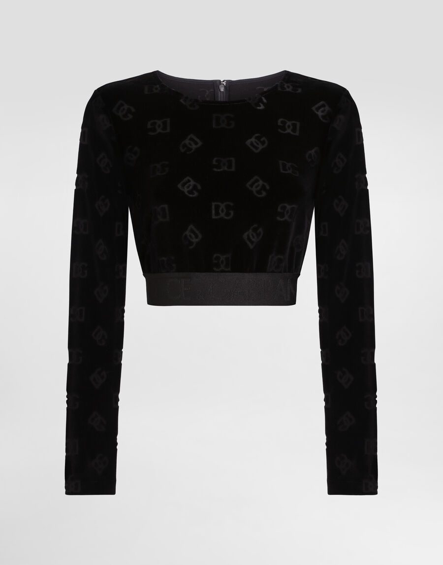 Cotton chenille crop top with jacquard DG logo
