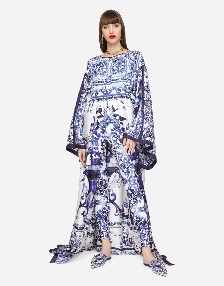 Dolce & Gabbana Silk twill caftan with majolica print Multicolor F6ALQTHI1BM