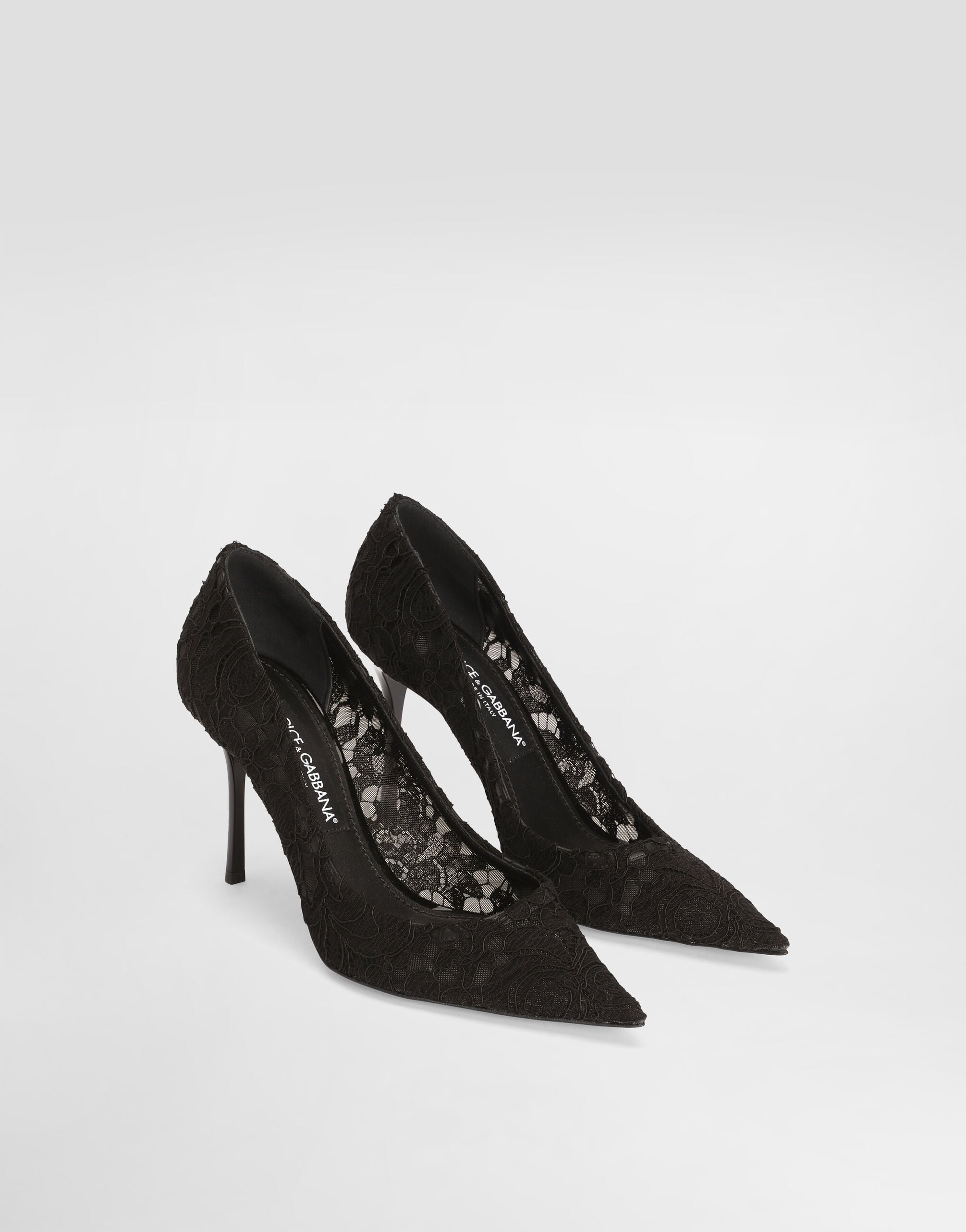 DOLCE&GABBANA レース ポインテッドトゥ パンプス ブラック レザー、レース製レディースパンプス＆スリングバックパンプス | DG®