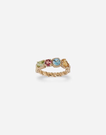 Dolce & Gabbana 18 kt yellow gold ring with multicolor fine gemstones White WRQA1GWSPBL