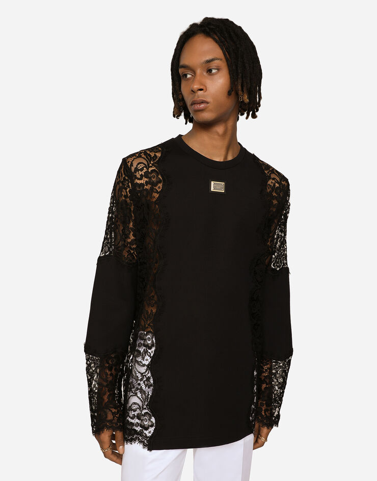 Dolce & Gabbana Camiseta de manga larga con aplicaciones de encaje Negro G8NM6ZHU7IH