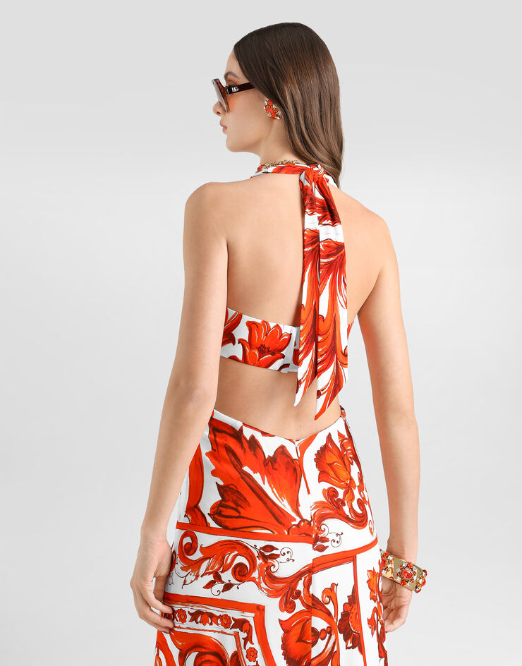 Dolce & Gabbana Majolica-print viscose organzine long dress Multicolor F614WTFS8DR