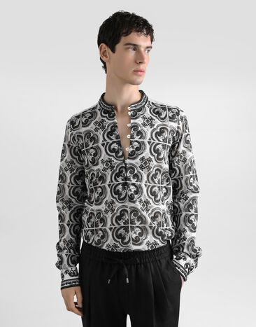 Dolce & Gabbana Majolica-print cotton mandarin shirt Multicolor G5NI5THH5EL
