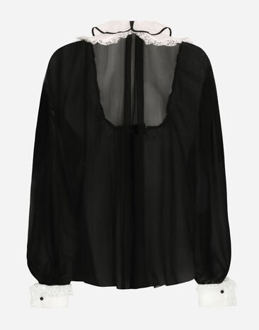 Dolce & Gabbana Chiffon shirt with shirt front and organza cuffs Black F5S17TFU1AT