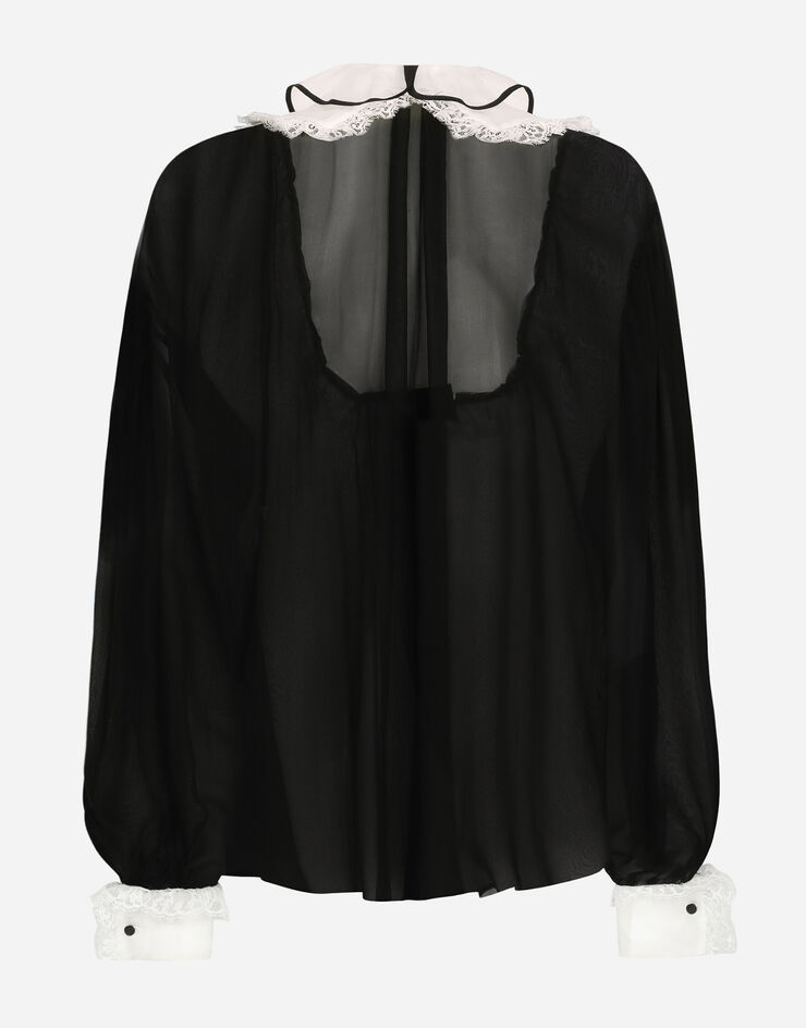 Dolce & Gabbana Chiffon shirt with shirt front and organza cuffs Black F5S17TFU1AT
