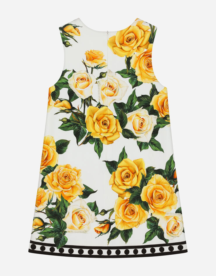 Dolce & Gabbana Kleid aus Interlock Print gelbe Rosen Drucken L5JD1NG7K6L