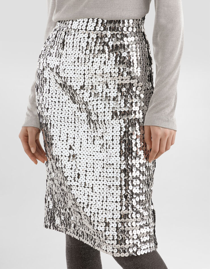 Dolce & Gabbana Straight skirt with sequins Silver F4C1LTFLSL3