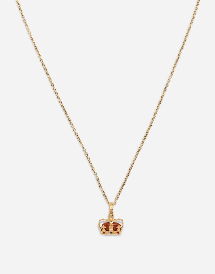 Dolce & Gabbana Crown yellow gold crown pendant with red jasper on the inside Gold WAKK1GWJAS1