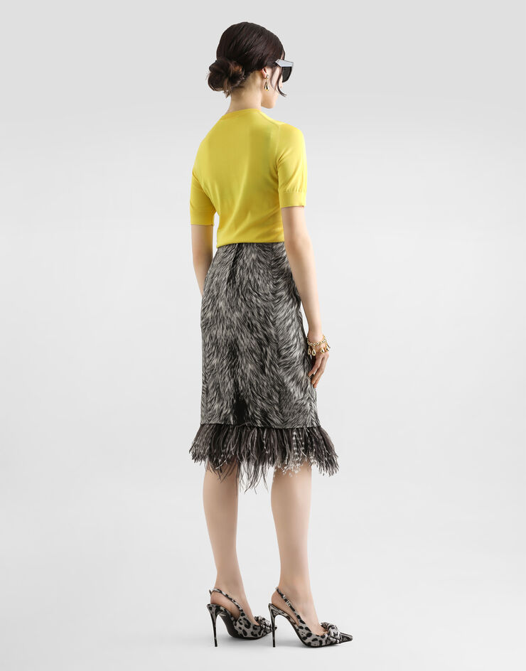 Dolce & Gabbana Short-sleeved silk sweater with flower embellishment Yellow FXX03ZJBSKY