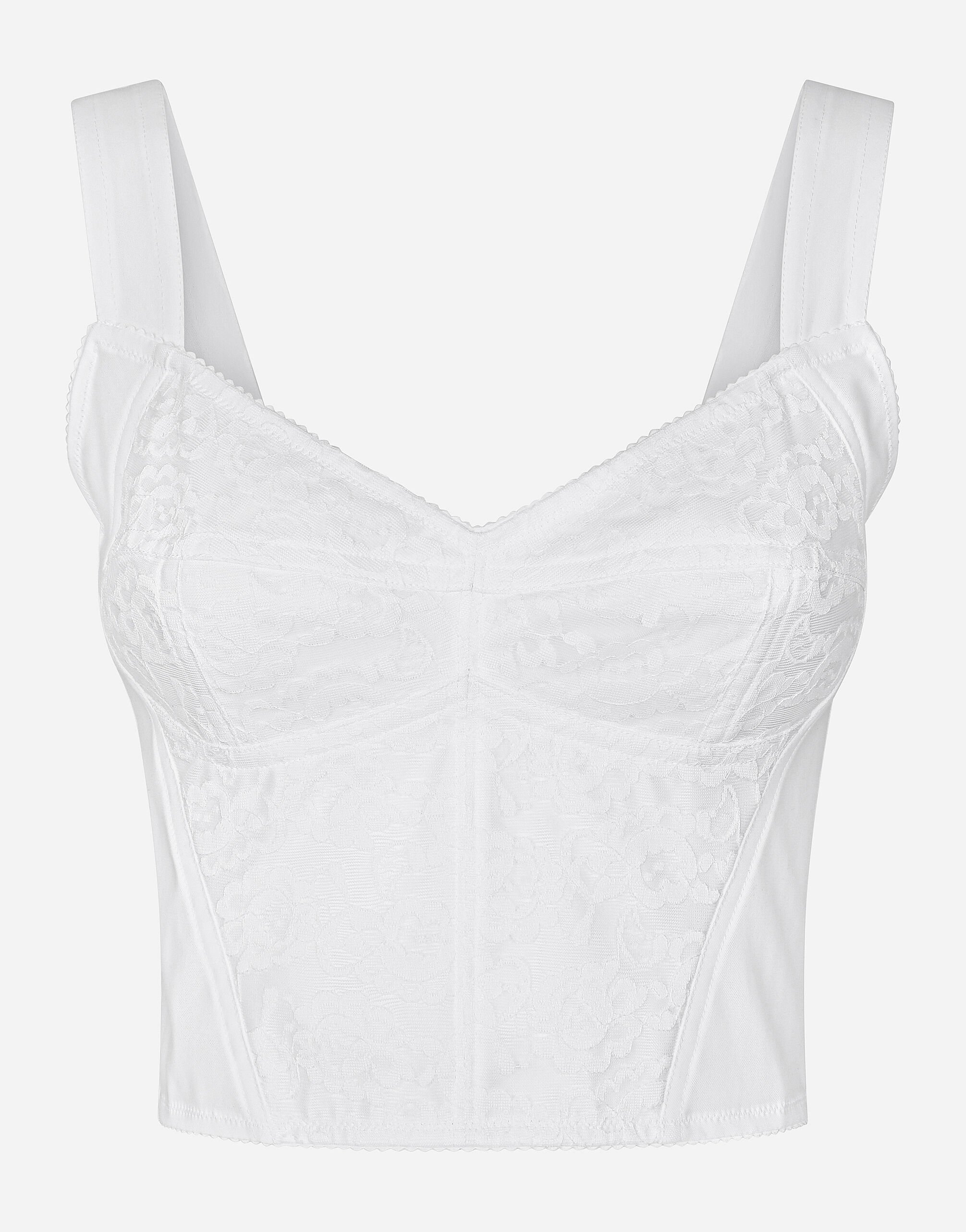 Shaper corset bustier in lace and jacquard in WHITE for Women Dolce Gabbana