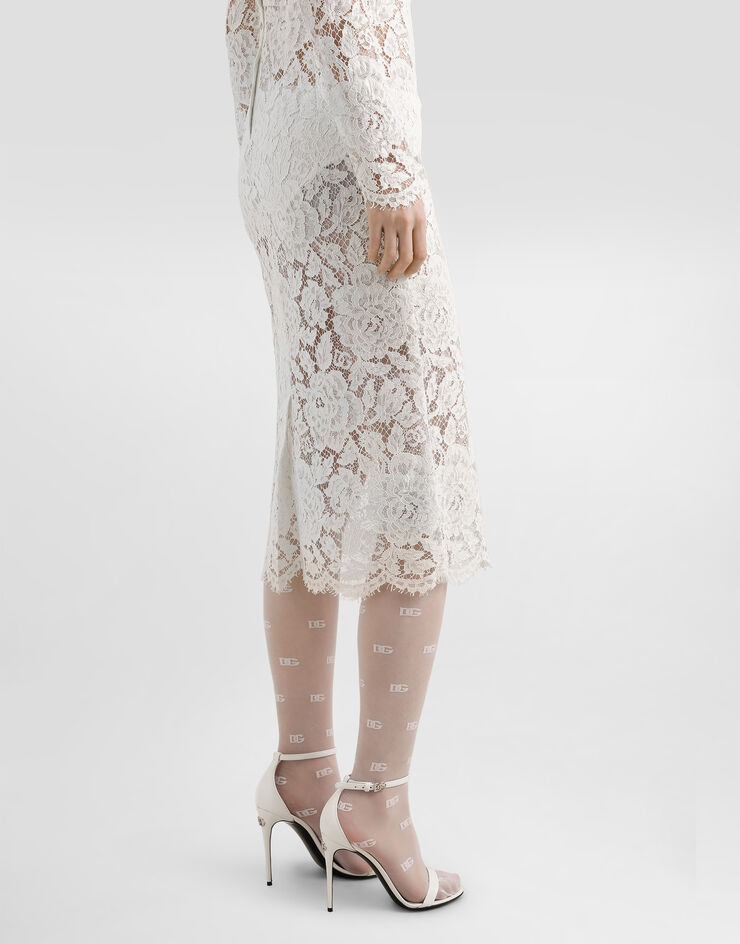 Dolce & Gabbana Long-sleeved branded stretch lace dress White F6M0DTHLM7L