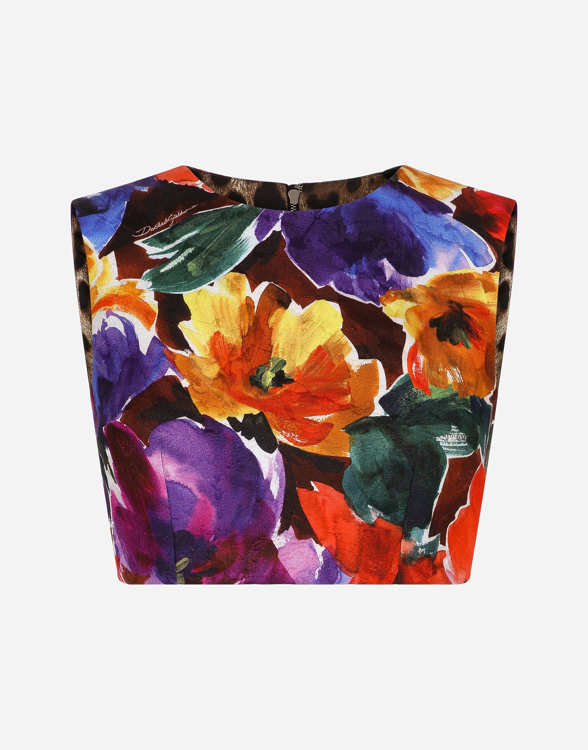 Dolce & Gabbana Kurzes Top aus Brokat mit abstraktem Blumenprint Print F6FAITFSTBJ