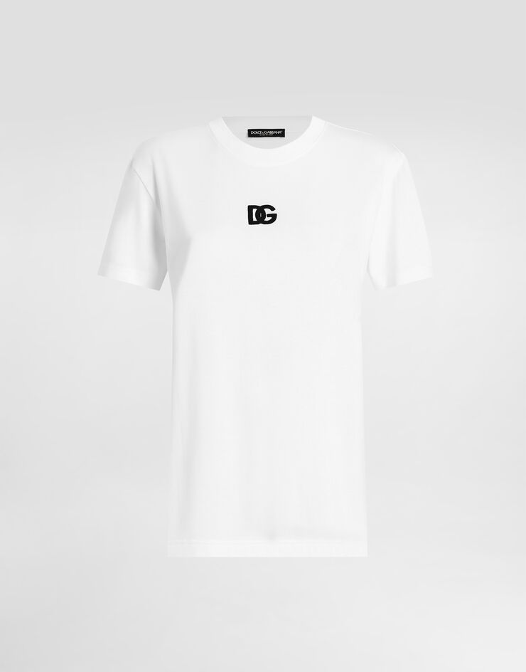 Dolce & Gabbana T-Shirt aus Jersey mit DG-Logostickerei White F8V42ZGDCYE