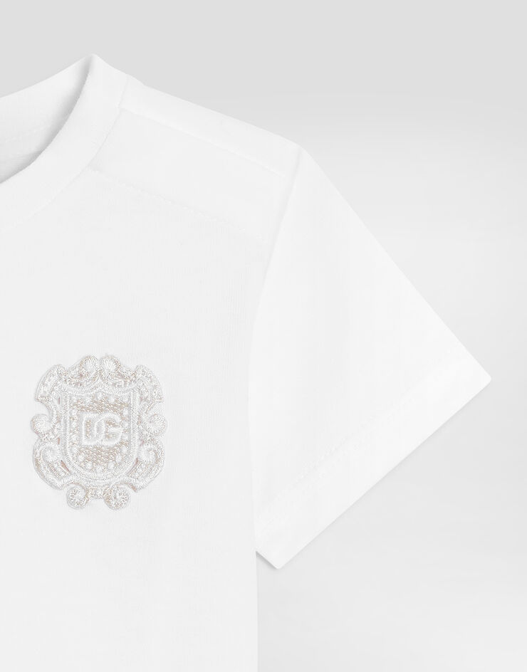 Dolce & Gabbana T-Shirt aus Jersey mit Patch Weiss L1JT7WG7QK3