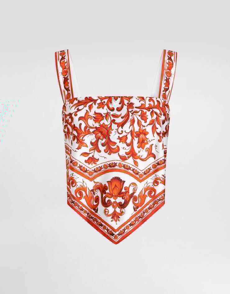 Dolce & Gabbana Majolica-print silk twill bustier top Multicolor F7BB0TGDDRE