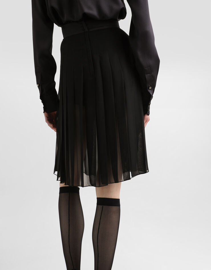 Dolce & Gabbana Jupe patineuse midi en mousseline plissée Noir F4CYBTFUSNW