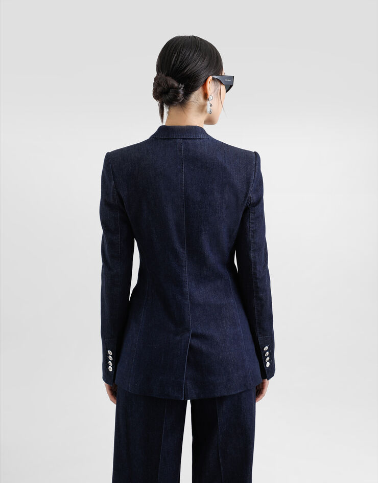 Dolce & Gabbana Chaqueta Turlington de denim y seda con botonadura sencilla  Multicolor F29Z8DG8MR3