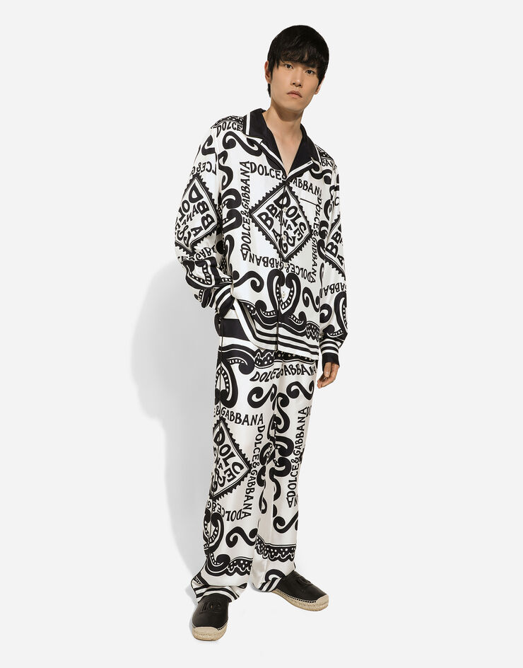 Dolce & Gabbana Pantalón tipo pijama de seda con estampado Marina Blanco GVRMATHI1QC