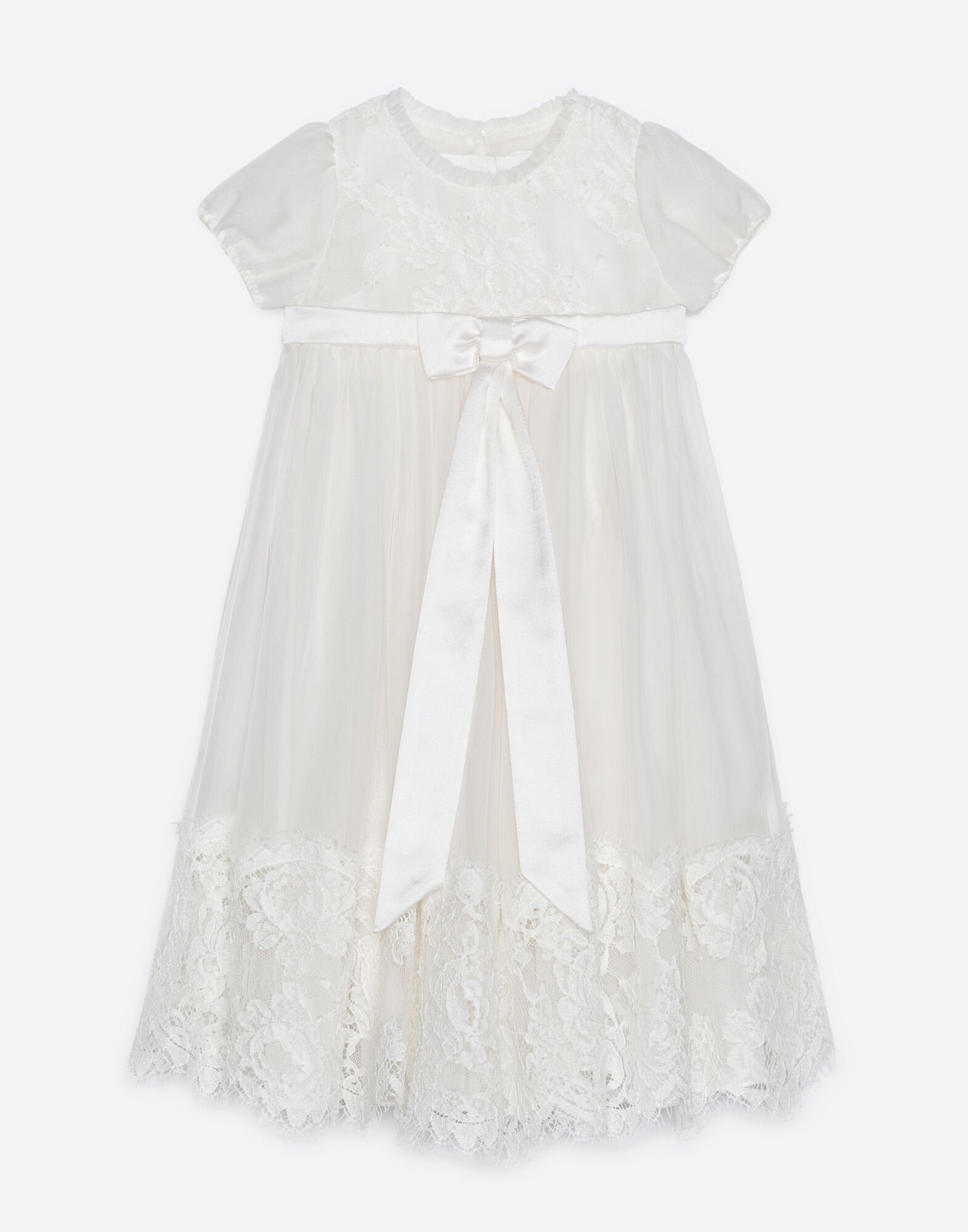 Dolce & Gabbana فستان حرير شيفون ودانتيل أبيض L0EGG2FU1L6