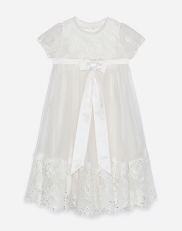 Dolce & Gabbana Vestido de chifón de seda y encaje Blanco L0EGG2FU1L6