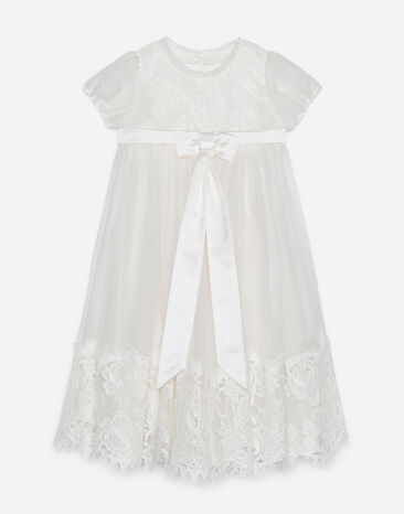 Dolce & Gabbana Abito in chiffon di seta e pizzo Bianco L0EGG2FU1L6