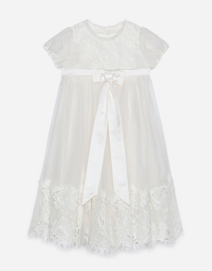 Dolce & Gabbana Chiffon-kleid aus seide und spitze WEISS L0EGC8FU1AT