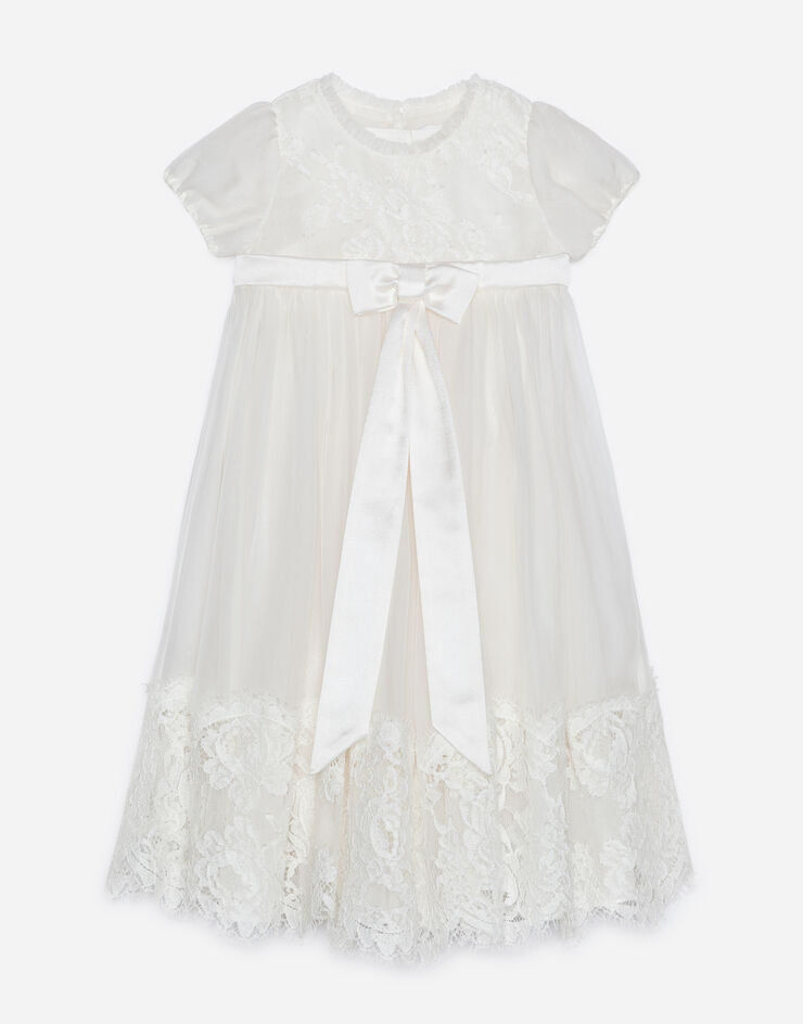 Dolce & Gabbana 蕾丝与真丝雪纺连衣裙 白色 L0EGC8FU1AT