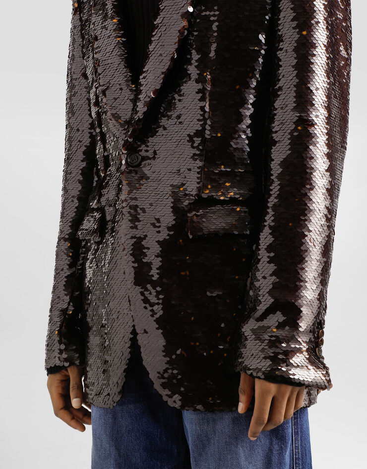 Dolce & Gabbana Single-breasted sequin jacket Brown G2VT4TFLSF0