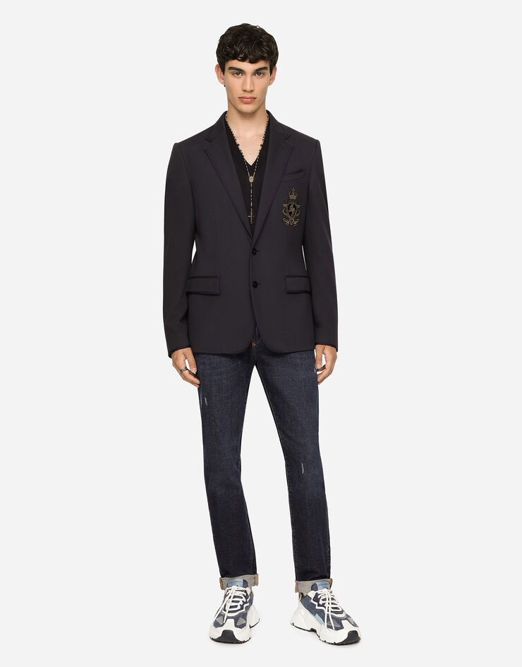 Dolce & Gabbana Jersey jacket with patch Blue G2MR5ZFUGI2