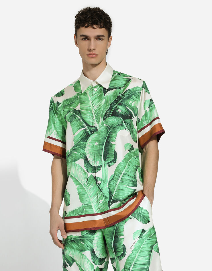 Dolce & Gabbana قميص هاواي حرير بطبعة شجرة موز يضعط G5LG9THI1QZ
