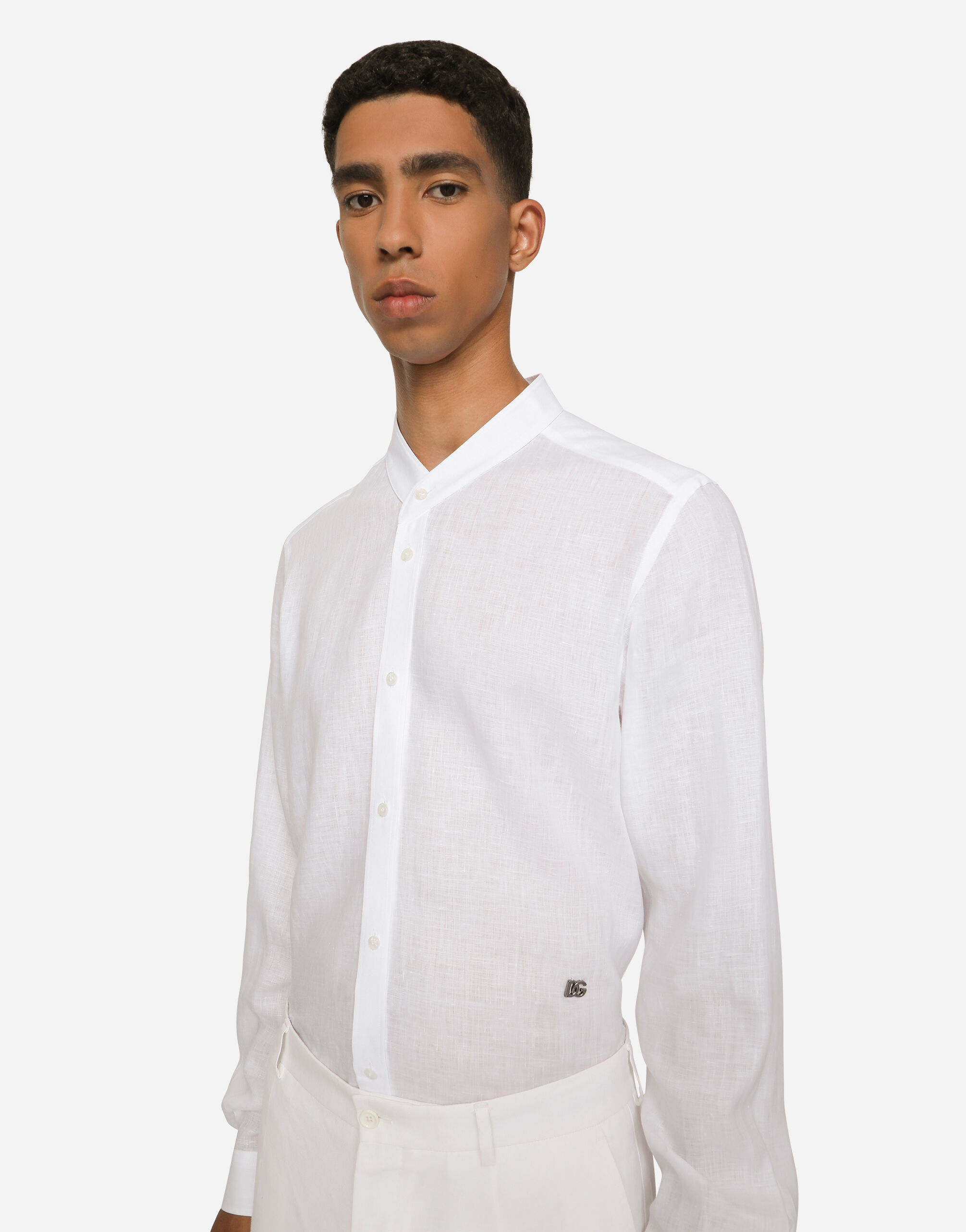 ホワイトのメンズ Linen Martini-fit shirt with DG hardware