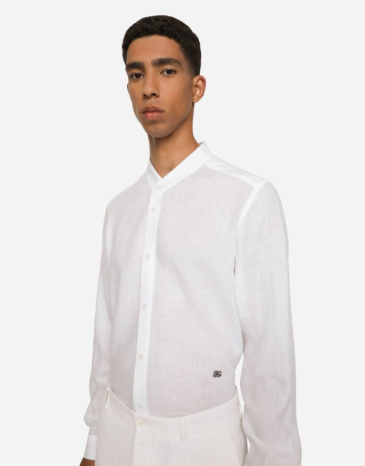 Dolce&Gabbana Linen Martini-fit shirt with DG hardware White G5KC5TGG866