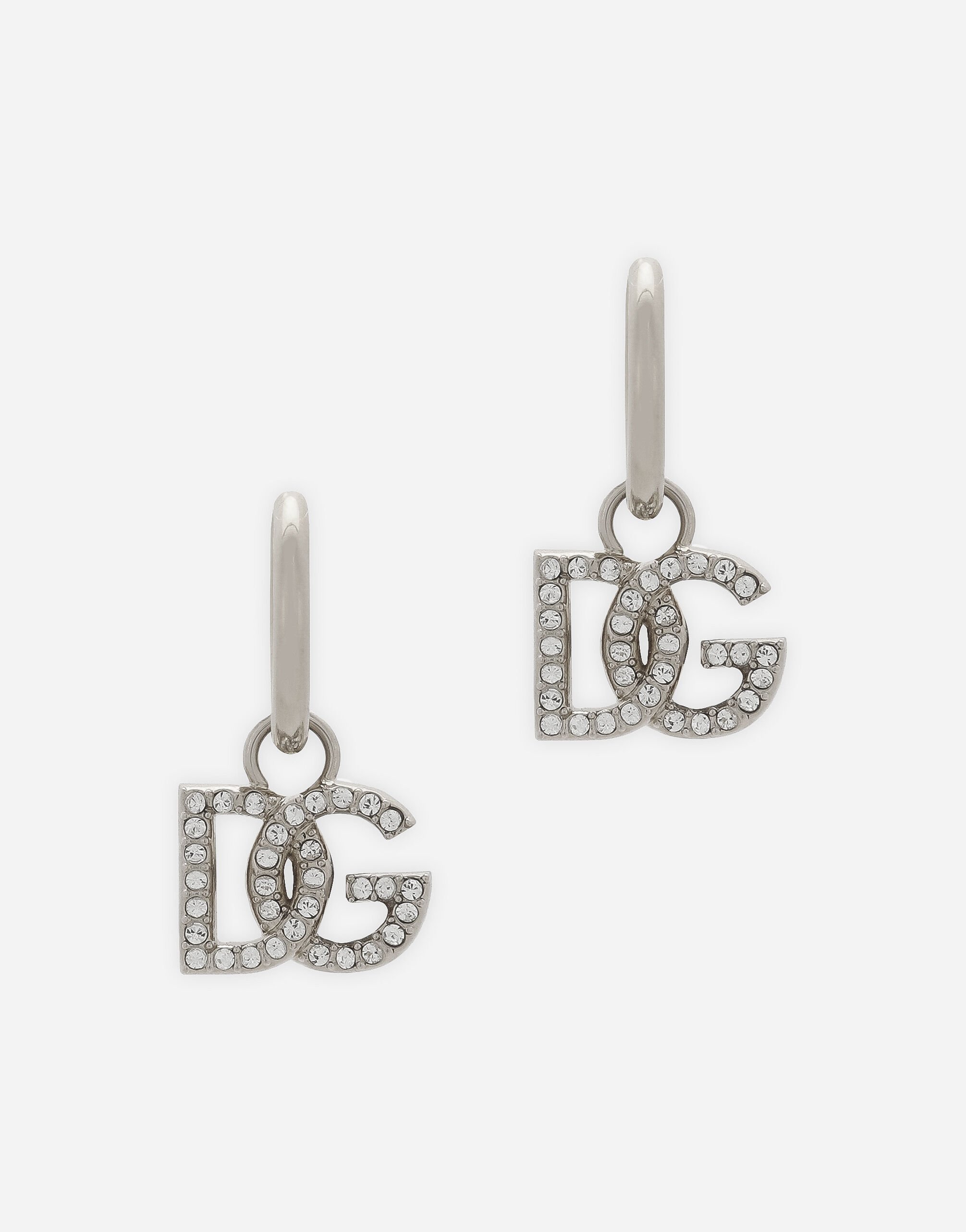 Dolce&Gabbana Серьги-креолы с подвеской в форме логотипа DG серебристый WEP6S0W1111