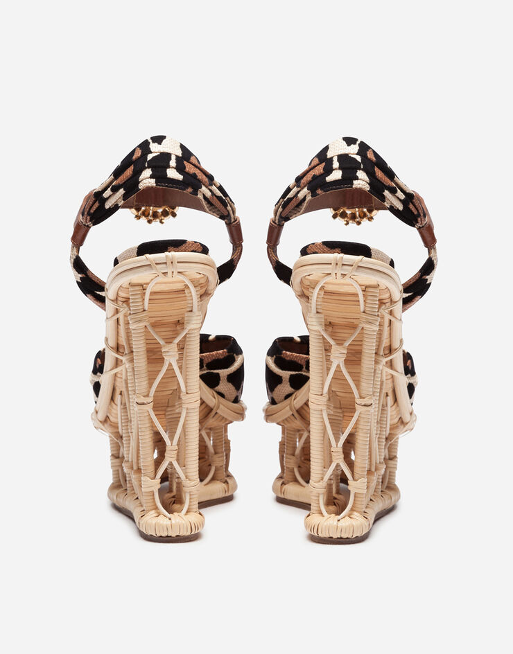 Dolce & Gabbana Wedges in wicker and raffia with flocked leopard print and bejeweled buckle ANIMAL PRINT CZ0247AX831