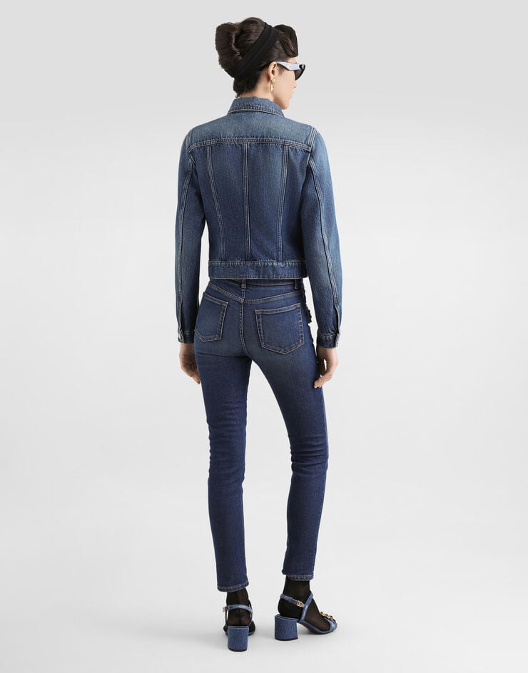 Dolce & Gabbana Pantalon 5 poches en denim à écussons Multicolore FTC67ZG8NY1