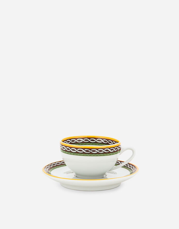 Dolce & Gabbana Set 2 Porcelain Espresso Cups with Saucers Multicolor TC0S12TCALI