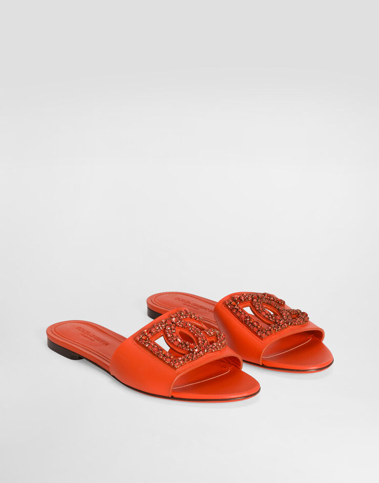 Dolce & Gabbana Flat slides in calfskin with embroidery Multicolor CQ0697A0407