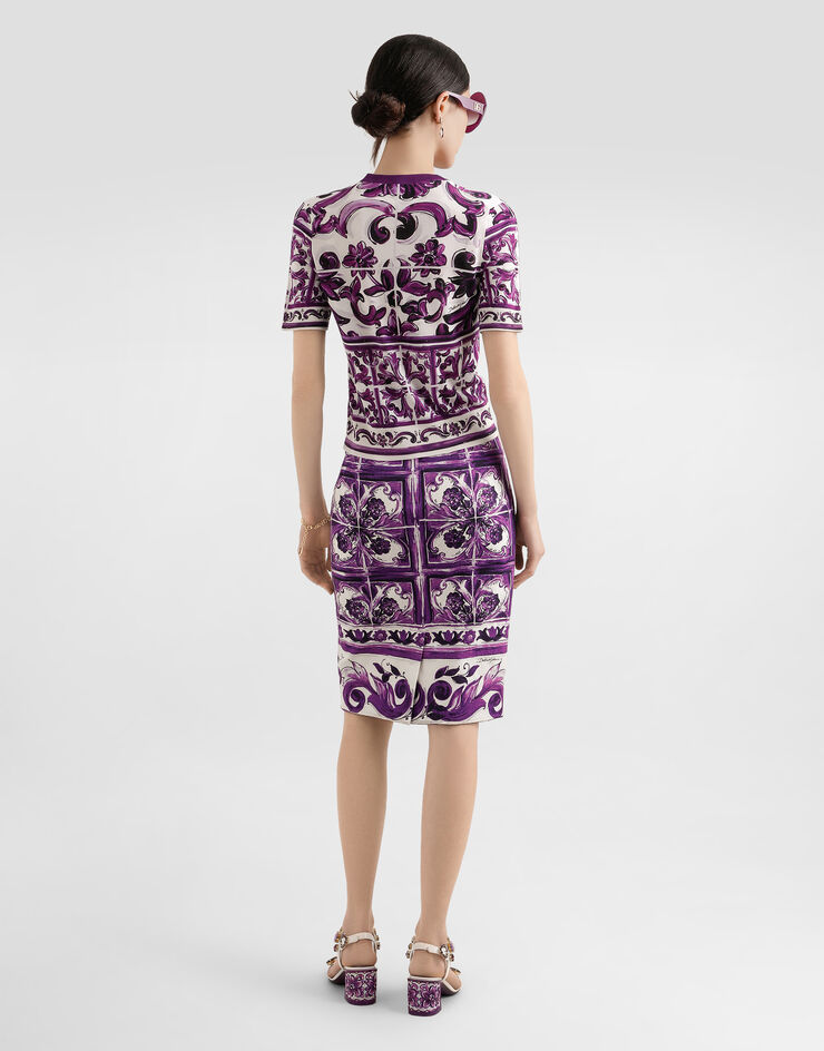 Dolce & Gabbana Jersey de seda con estampado de mayólica Multicolor FXX03TJAHKG
