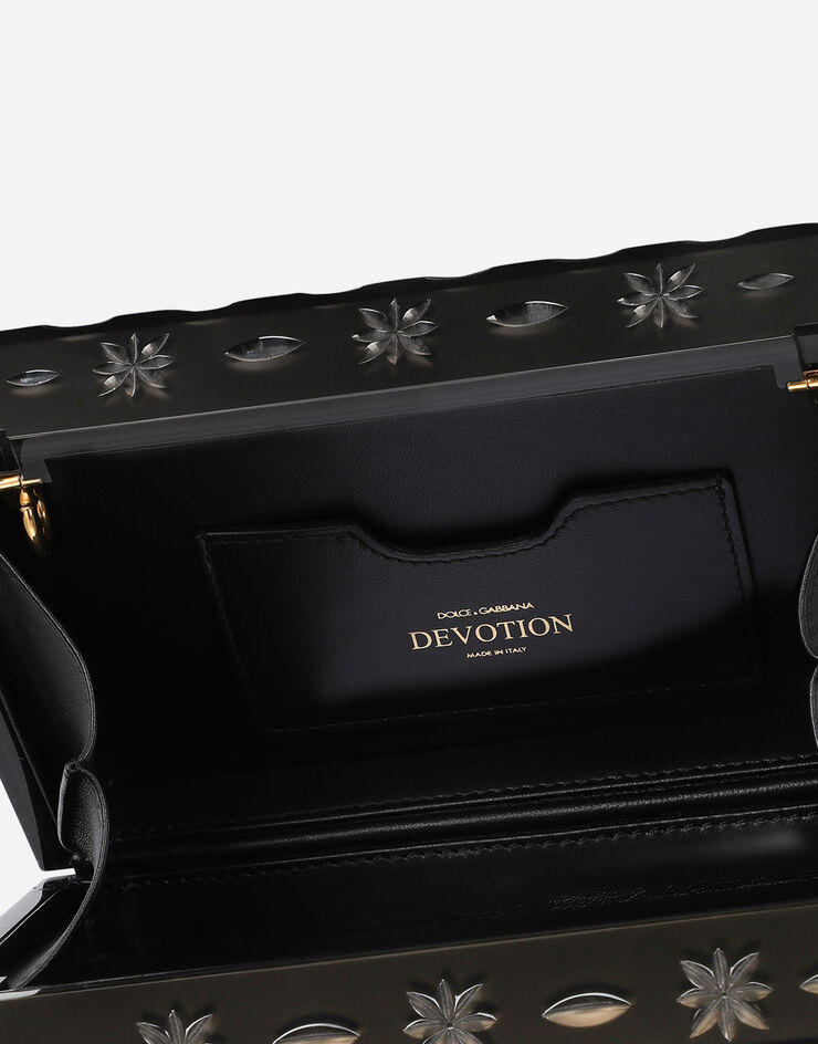 Dolce & Gabbana Devotion box bag in transparent plexiglass with rhinestone embellishment Black BB6941AW988