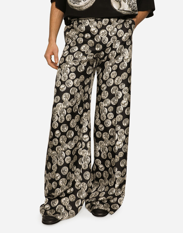 Dolce&Gabbana Coin print wide leg silk pants Black GVKXHTHI1LL